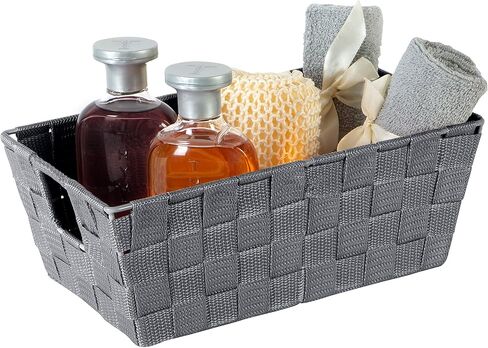 Simplify Medium Woven Strap Tote | Decorative Storage Basket | 2 Handles | Organization | Closet | Bedroom | Bathroom | Nursery | Accessories | Toys | Gifts | 1 Pack | Grey in Saudi Arabia