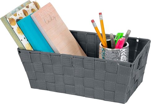 Simplify Medium Woven Strap Tote | Decorative Storage Basket | 2 Handles | Organization | Closet | Bedroom | Bathroom | Nursery | Accessories | Toys | Gifts | 1 Pack | Grey in Saudi Arabia
