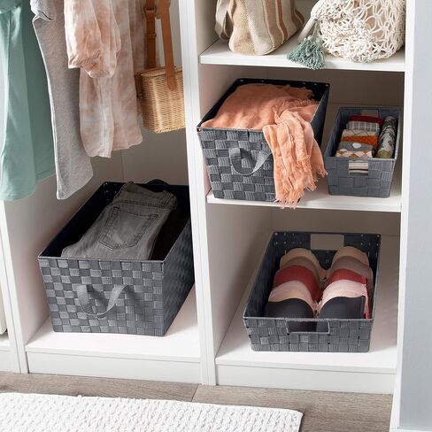 Simplify Medium Woven Strap Tote | Decorative Storage Basket | 2 Handles | Organization | Closet | Bedroom | Bathroom | Nursery | Accessories | Toys | Gifts | 1 Pack | Grey in Saudi Arabia