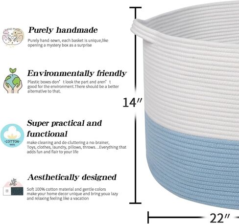 R RUNKA Extra Large Cotton Rope Basket 22" x 14" - Toy Basket for Kids -Blanket Basket for Living Room - Woven Baskets for Storage in Saudi Arabia