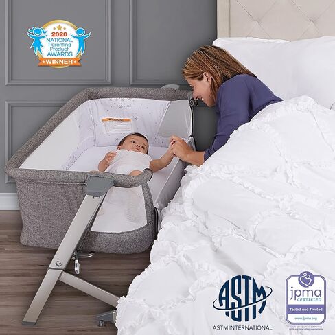 Dream On Me Skylar Bassinet & Bedside Sleeper, Adjustable Height, Grey | Breathable Mesh Sides, Plush Mattress Pad, Wheels with Safety Locks, Compact Fold & Travel Bag Included, BSA Verified in Saudi Arabia