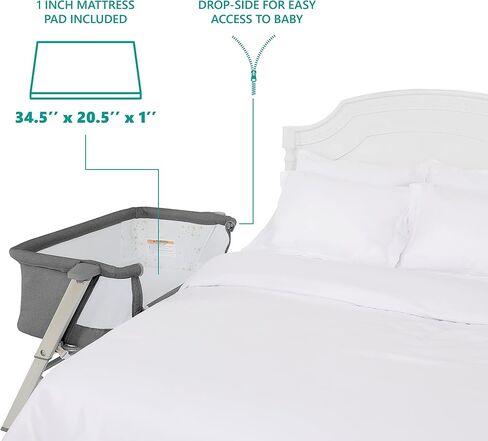 Dream On Me Skylar Bassinet & Bedside Sleeper, Adjustable Height, Grey | Breathable Mesh Sides, Plush Mattress Pad, Wheels with Safety Locks, Compact Fold & Travel Bag Included, BSA Verified in Saudi Arabia