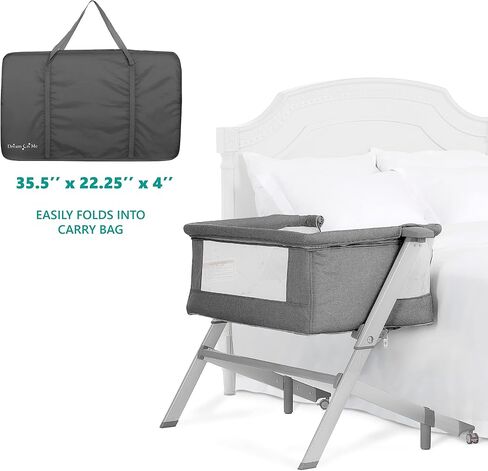 Dream On Me Skylar Bassinet & Bedside Sleeper, Adjustable Height, Grey | Breathable Mesh Sides, Plush Mattress Pad, Wheels with Safety Locks, Compact Fold & Travel Bag Included, BSA Verified in Saudi Arabia