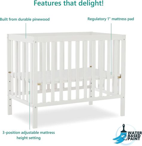 Dream On Me Edgewood 4-in-1 Convertible Mini Baby Crib in Cool Grey, GreenGuard Gold & JPMA, Non-Toxic, Compact 40×25×33″ Design, Converts to Mini Daybed & Twin Bed, 1″ Mattress Pad | Includes Mattress Pad, 3-Position Mattress Support, BSA Verified, ASTM/ in Saudi Arabia