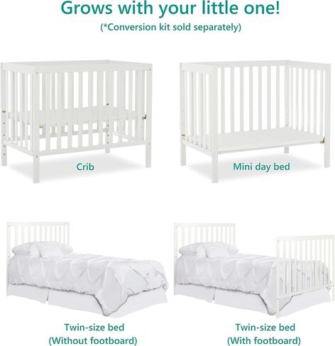 Dream On Me Edgewood 4-in-1 Convertible Mini Baby Crib in Cool Grey, GreenGuard Gold & JPMA, Non-Toxic, Compact 40×25×33″ Design, Converts to Mini Daybed & Twin Bed, 1″ Mattress Pad | Includes Mattress Pad, 3-Position Mattress Support, BSA Verified, ASTM/ in Saudi Arabia