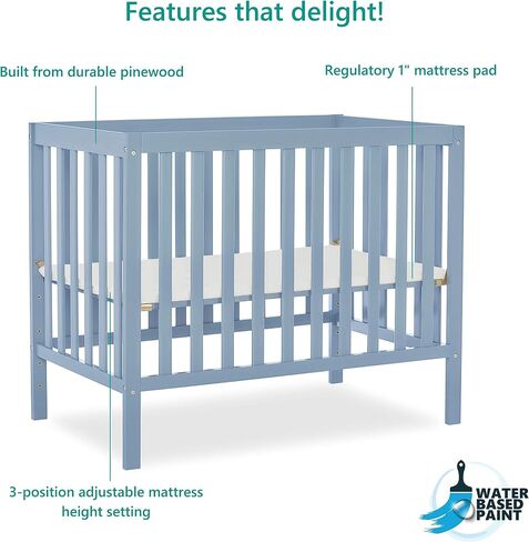 Dream On Me Edgewood 4-in-1 Convertible Mini Baby Crib in Cool Grey, GreenGuard Gold & JPMA, Non-Toxic, Compact 40×25×33″ Design, Converts to Mini Daybed & Twin Bed, 1″ Mattress Pad | Includes Mattress Pad, 3-Position Mattress Support, BSA Verified, ASTM/ in Saudi Arabia