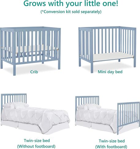 Dream On Me Edgewood 4-in-1 Convertible Mini Baby Crib in Cool Grey, GreenGuard Gold & JPMA, Non-Toxic, Compact 40×25×33″ Design, Converts to Mini Daybed & Twin Bed, 1″ Mattress Pad | Includes Mattress Pad, 3-Position Mattress Support, BSA Verified, ASTM/ in Saudi Arabia