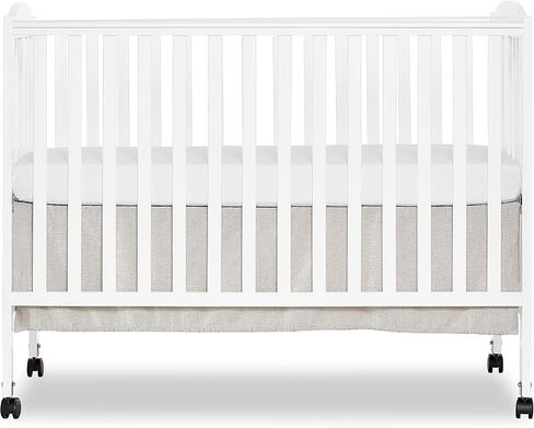 Dream On Me Full Size 2-in-1 Folding Baby Crib, GREENGUARD Gold, White | Compact Patented Quick Folding Design, Portable, Metal Locking Wheels, 2 Adjustable Heights, GREENGUARD Gold & BSA Verified in Saudi Arabia