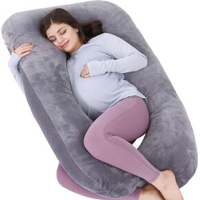 60in Full Body Pillow | Nursing, Maternity and Pregnancy Pillow | Extra Large U Shape Pillows with Detachable Side, Separate Support Pillow and Removable Cover (Velvet and Jersey Grey) in Saudi Arabia