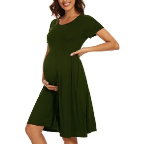 Women's Short Sleeve Maternity Dress Patchwork Pregnancy Clothes with Pockets in Saudi Arabia