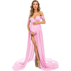 ZIUMUDY Maternity Dress for Photoshoot Photography Split Chiffon Maternity Gown Long Train Maternity Dresses