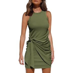 LILLUSORY Women's Casual Sleeveless Bodycon Beach Tank Ruched Mini Dresses in Saudi Arabia