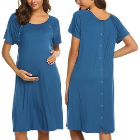 ثوب نوم نسائي للرضاعة/التسليم/العمل/المستشفى من Ekouaer بأكمام قصيرة مع زر S-XXL in Kuwait