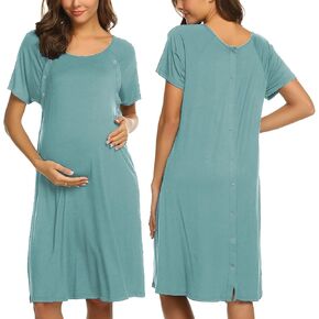 ثوب نوم نسائي للرضاعة/التسليم/العمل/المستشفى من Ekouaer بأكمام قصيرة مع زر S-XXL