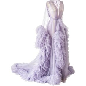 PLUVIOPHILY Maternity Tulle Dress Robe for Photoshoot Baby Shower Photography