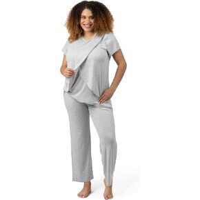 Kindred Bravely Tulip Hem Maternity Nursing and Postpartum Pajama Set | Soft short sleeve postpartum sleepwear with crossover breastfeeding access, pockets, stretchy waistband, pregnancy and beyond in Saudi Arabia