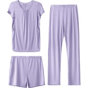 SUNNYBUY Womens Maternity Nursing Pajamas Set 3 Piece Breastfeeding PJS | Pregnancy Must Haves, Labor & Delivery Essentials, Going Home Outfit, Postpartum Lounge Set in Kuwait