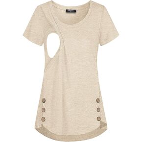 Quinee Women's Casual Button Side Nursing Tops Maternity Breastfeeding Tunic
