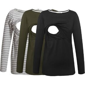 Smallshow Women's Maternity Nursing Tops Comfy Long Sleeve Breastfeeding T-Shirt