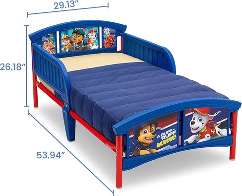 Delta Children Plastic Toddler Bed, Nick Jr. PAW Patrol Twinkle Galaxy Dual Sided Recycled Fiber Core Toddler Mattress (Bundle) in Saudi Arabia