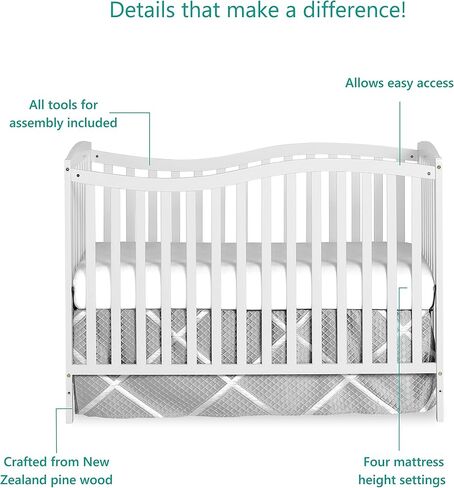 Dream On Me Chelsea 5-in-1 Convertible Full-Size Baby Crib in Steel Grey, GreenGuard Gold & BSA, Pinewood, 4 Mattress Heights, Converts to Toddler, Day & Full-Size Bed, Modern Classic Nursery in Saudi Arabia