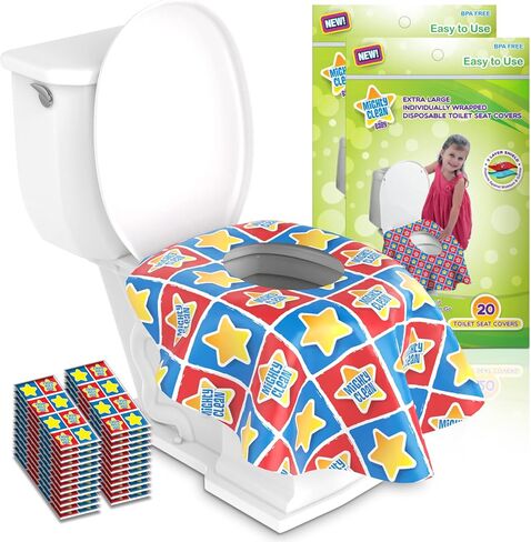 XL Toilet Seat Covers Disposable - 20 Pack Individually Wrapped, Large Waterproof Covers by Mighty Clean Baby for Adults, Toddlers, and Kids to Use in Public Bathrooms and Potty Training in Saudi Arabia