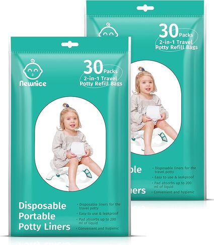 Newnice 30 Packs Disposable Potty Liners with 200ML Absorbent Pads, Travel Potty Bags Compatible with OXO Tot 2-in-1 Go Potty, Universal Potty Liners Fit Most Potty Chairs for Kids,Toddlers in Saudi Arabia