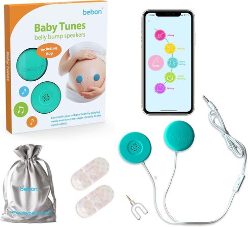 سماعات رأس Baby-Bump - تعمل وتشارك الموسيقى والصوت والأصوات مع The Womb - نظام سماعات Baby Bump المتميز - بما في ذلك تطبيق bebon Tunes (iOS وAndroid) (أزرق) in Saudi Arabia