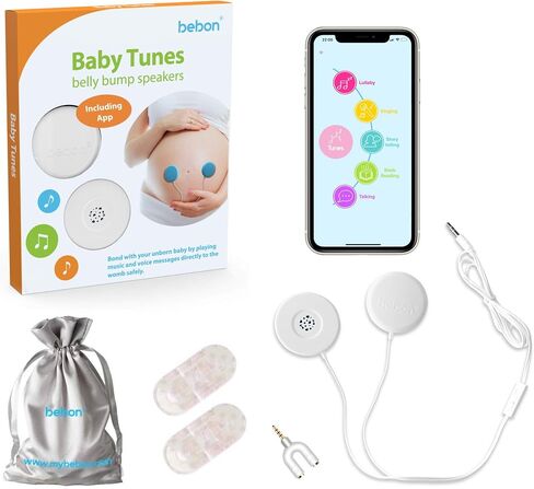 سماعات رأس Baby-Bump - تعمل وتشارك الموسيقى والصوت والأصوات مع The Womb - نظام سماعات Baby Bump المتميز - بما في ذلك تطبيق bebon Tunes (iOS وAndroid) (أزرق) in Saudi Arabia