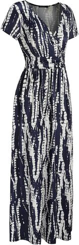 OUGES Womens' V-Neck Pattern Pocket Maxi Long Dress in Kuwait