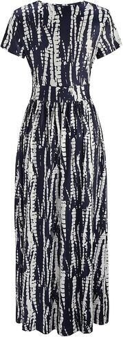 OUGES Womens' V-Neck Pattern Pocket Maxi Long Dress in Kuwait