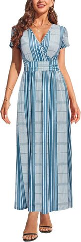OUGES Womens' V-Neck Pattern Pocket Maxi Long Dress in Kuwait