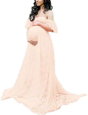 دعامات تصوير للأمهات فستان دانتيل مزين بالزهور، فستان حمل فاخر لالتقاط الصور لاستحمام الطفل in Kuwait