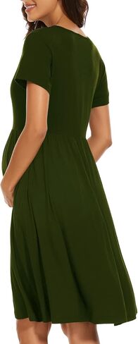 Women's Short Sleeve Maternity Dress Patchwork Pregnancy Clothes with Pockets in Kuwait