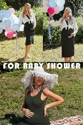Ekouaer Maternity Dress Rib Knit Sleeveless Side Slit Pregnancy Clothes | Soft Tank Bodycon, Strechy Fitted Tight, Summer Casual Maternity Dresses, Baby Shower Dress XS-XXL in Saudi Arabia