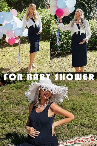 Ekouaer Maternity Dress Rib Knit Sleeveless Side Slit Pregnancy Clothes | Soft Tank Bodycon, Strechy Fitted Tight, Summer Casual Maternity Dresses, Baby Shower Dress XS-XXL in Saudi Arabia