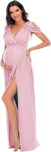 ZIUMUDY Maternity Off Shoulder V Neck Wraped Photography Photoshoot Dress Maxi Baby Shower Dress in Saudi Arabia