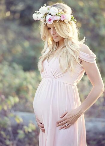 ZIUMUDY Maternity Off Shoulder V Neck Wraped Photography Photoshoot Dress Maxi Baby Shower Dress in Saudi Arabia