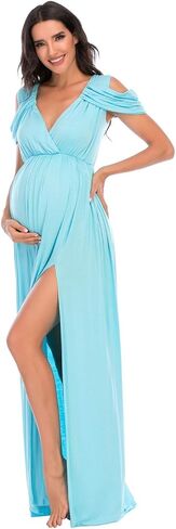ZIUMUDY Maternity Off Shoulder V Neck Wraped Photography Photoshoot Dress Maxi Baby Shower Dress in Saudi Arabia