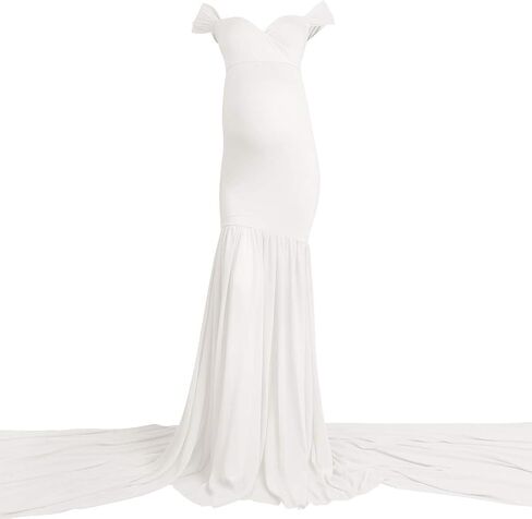 Women Maternity Dress for Photography Mermaid Off Shoulder Slim Fitted Chiffon Gown Flowy Baby Shower Maxi Photo Props Dress in Saudi Arabia
