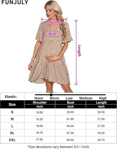 FUNJULY Maternity Dress Womens Casual Babydoll Dress Ruffle Short Sleeve V Neck Floral Printed Flowy Mini Short Tunic Dress in Saudi Arabia
