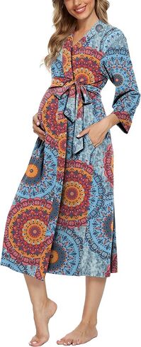 Xpenyo Women's Maternity Sleepwear,Labor/Delivery/Nursing/Hospital Nightgown Kimono Robes Long Pregnancy Loungewear in Saudi Arabia