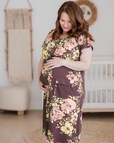 Kindred Bravely Universal Labor and Delivery Gown for Birthing and Nursing | Soft maternity hospital gown with velcro for monitoring, epidural, skin-to-skin contact, breastfeeding nightgown with pockets in Saudi Arabia