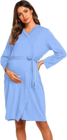 Ekouaer Maternity Robe Labor Delivery Nursing Gown Hospital Breastfeeding Dress Bathrobes in Kuwait