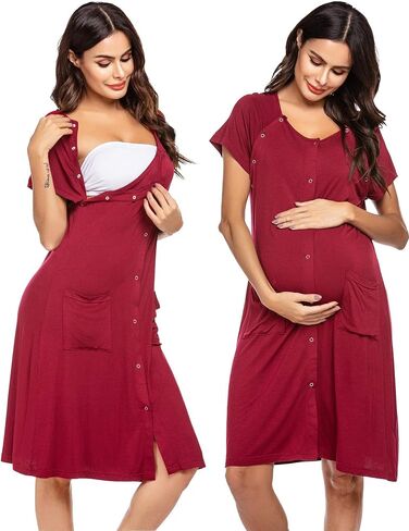 Ekouaer 3 in 1 Labor/Delivery/Hospital Gown Nursing Dress Maternity Nightgown Sleepwear for Breastfeeding with Button S-XXL in Kuwait