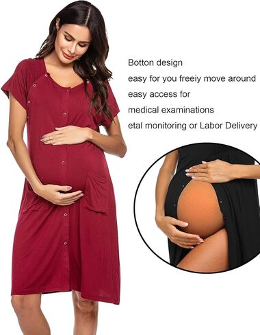 Ekouaer 3 in 1 Labor/Delivery/Hospital Gown Nursing Dress Maternity Nightgown Sleepwear for Breastfeeding with Button S-XXL in Kuwait