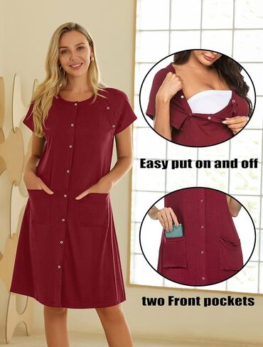 Ekouaer 3 in 1 Labor/Delivery/Hospital Gown Nursing Dress Maternity Nightgown Sleepwear for Breastfeeding with Button S-XXL in Kuwait