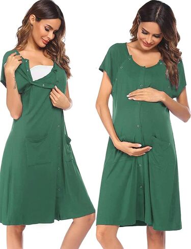 Ekouaer 3 in 1 Labor/Delivery/Hospital Gown Nursing Dress Maternity Nightgown Sleepwear for Breastfeeding with Button S-XXL in Kuwait