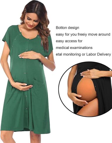 Ekouaer 3 in 1 Labor/Delivery/Hospital Gown Nursing Dress Maternity Nightgown Sleepwear for Breastfeeding with Button S-XXL in Kuwait