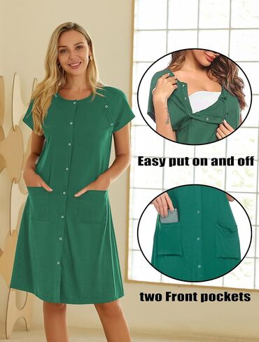 Ekouaer 3 in 1 Labor/Delivery/Hospital Gown Nursing Dress Maternity Nightgown Sleepwear for Breastfeeding with Button S-XXL in Kuwait